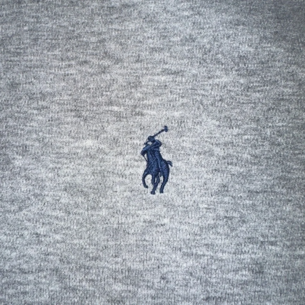 Polo Ralph‎ Lauren Men Large Gray Long Sleeve Cotton Polo Shirt Navy Blue Pony